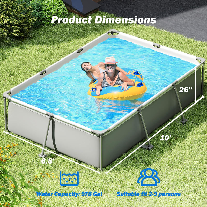 Load image into Gallery viewer, Goplus 10' x 6.8' x 26" Rectangle Metal Frame Above Ground Swimming Pool