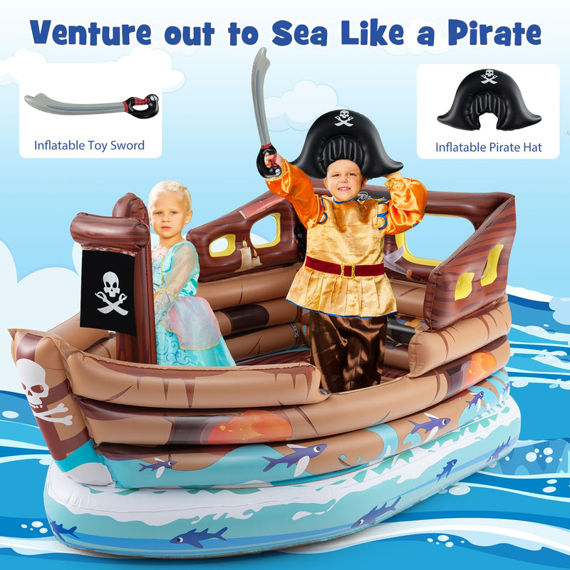 Load image into Gallery viewer, Goplus Inflatable Pirate Ship, Blow up Playscape with Built in Motor