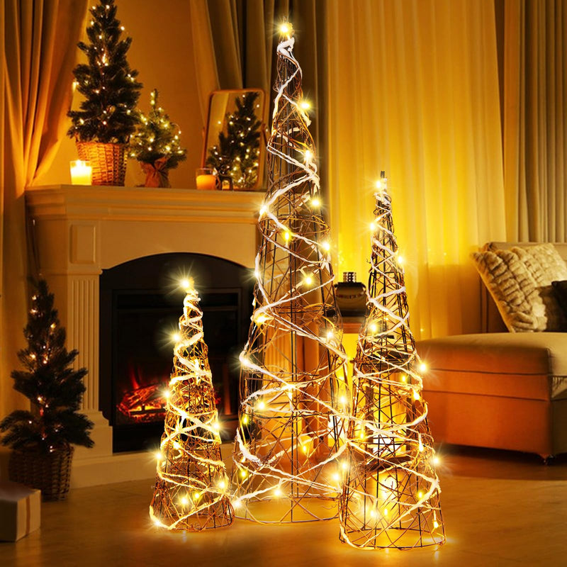 Load image into Gallery viewer, Goplus Set of 3 Large Christmas Cone Trees, 32” 24” 16” Indoor Christmas Trees w/Warm White LED Lights