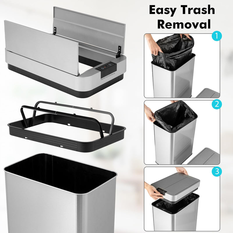 Load image into Gallery viewer, Goplus Slim Kitchen Trash Can, 13.2 Gallon Motion Sensor Garbage Bin with Wing Lids, Anti-Fingerprint Touchless Waste Bin