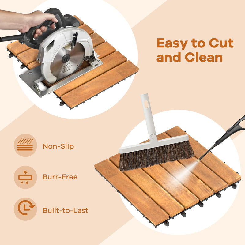 Load image into Gallery viewer, Goplus 12” x 12” Stripe Pattern Acacia Wood Patio Tiles ( 27 PCS )