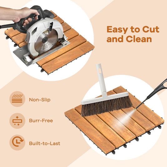 Goplus 12” x 12” Stripe Pattern Acacia Wood Patio Tiles ( 27 PCS )