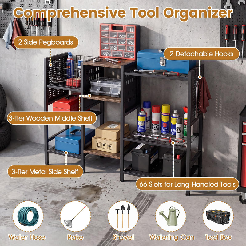 Load image into Gallery viewer, Goplus 40” Wide 3-Tier Garden Tool Organizer with Wooden Shelves