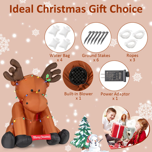 Goplus 8.5 FT Tall Multi-Color Lighted Xmas Inflatable Reindeer Sitting on The Ground