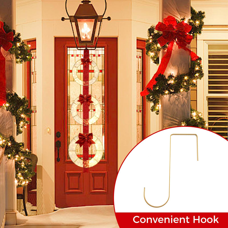 Load image into Gallery viewer, Goplus Set of 3 Pre-Lit Wreaths, 5.8 FT Xmas Light-up Decorations on Red Ribbon with 450 LED Lights