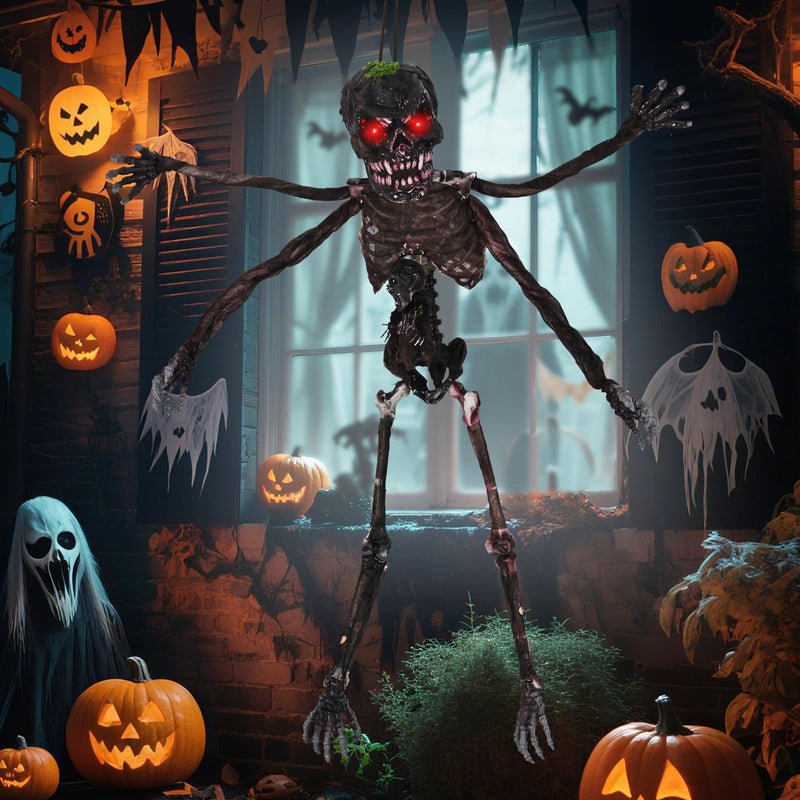 Load image into Gallery viewer, Goplus 6 FT Animated Halloween Decoration Hanging Zombie Sound-Activated Skeleton Decoration