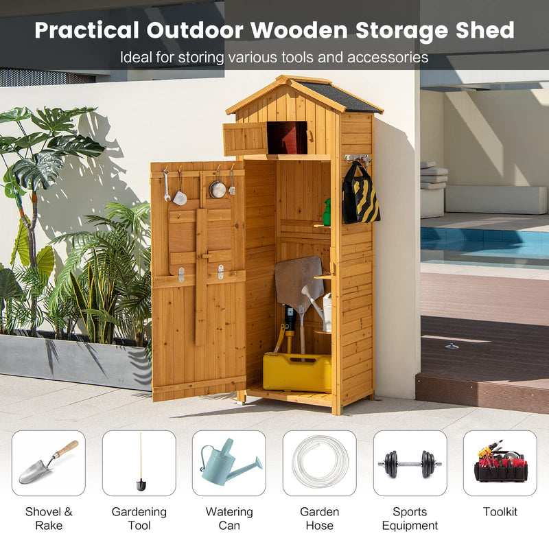Load image into Gallery viewer, Goplus Outdoor Storage Shed, Wooden Garden Storage Cabinet with Lockable Doors