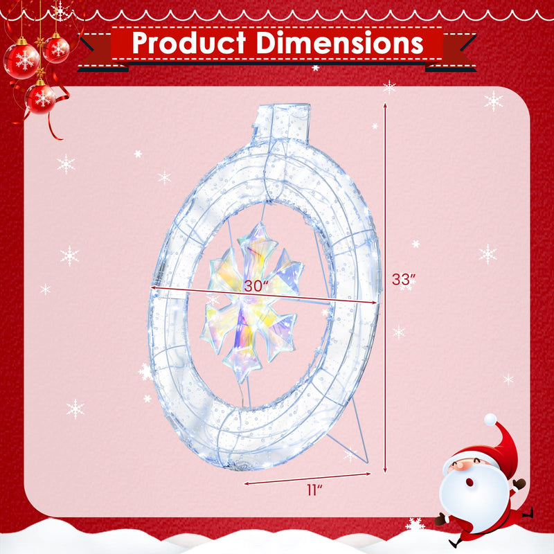 Load image into Gallery viewer, Goplus 33” Lighted Ornament with Snowflake, Pre-Lit Christmas Wreath with 128 Cold White LED Lights