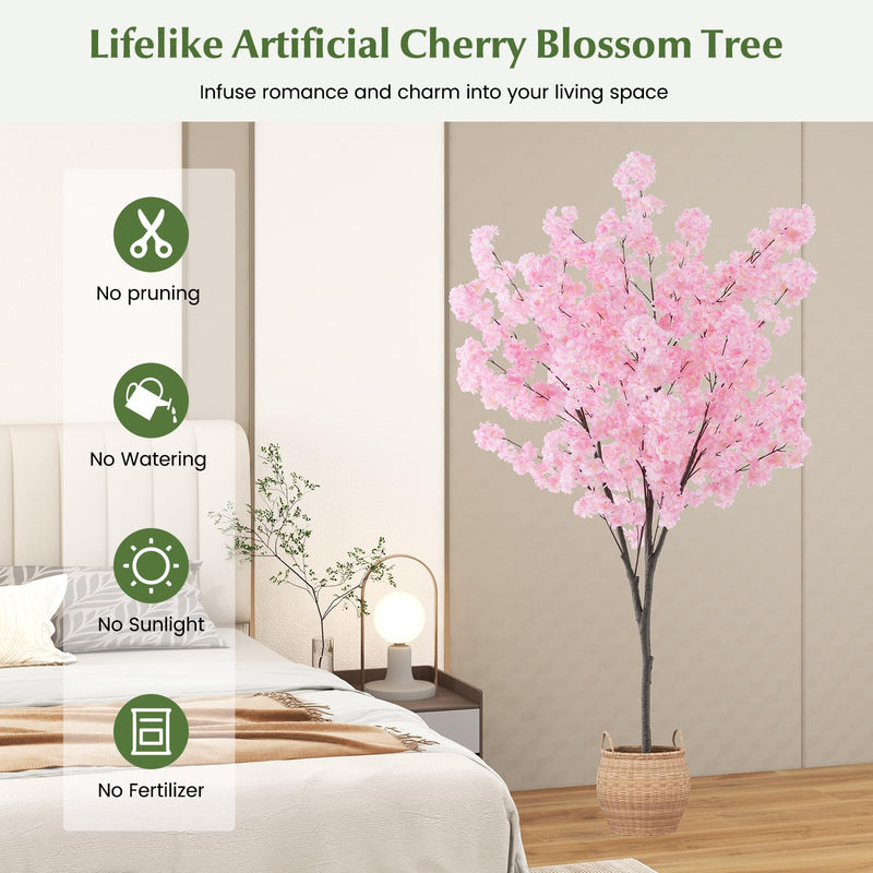 Load image into Gallery viewer, Goplus 6.5FT Artificial Cherry Blossom Tree, Pink Fake Flower Tree, Faux Floral Plant Blooming Tree in Cement Pot