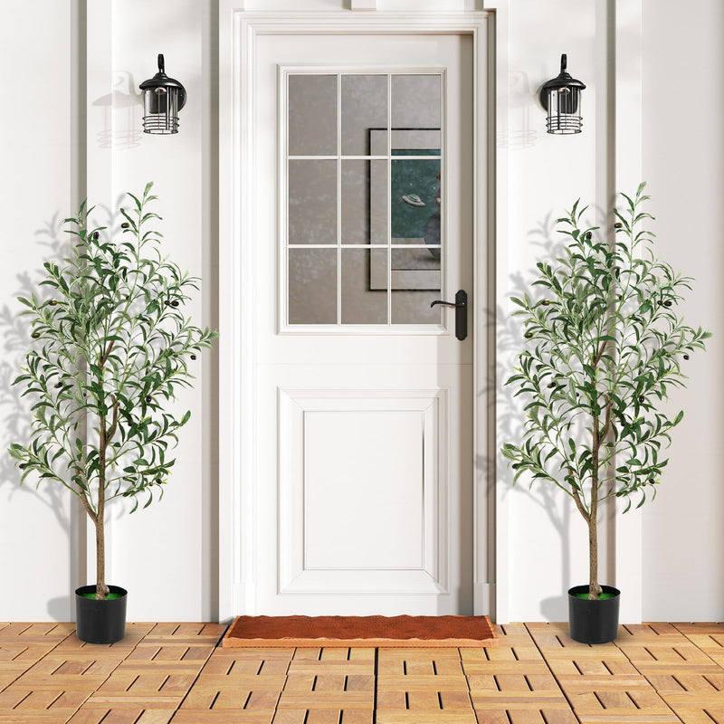 Load image into Gallery viewer, Goplus 4.5ft Artificial Olive Tree, Tall Fake Potted Olive Silk Tree with Realistic Fruits, 2 Pack