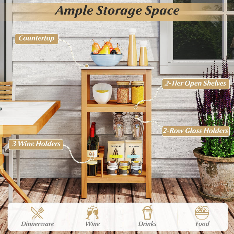 Load image into Gallery viewer, Goplus 3-Tier Patio Buffet Cabinet Bar Table with Faux Marble Countertop