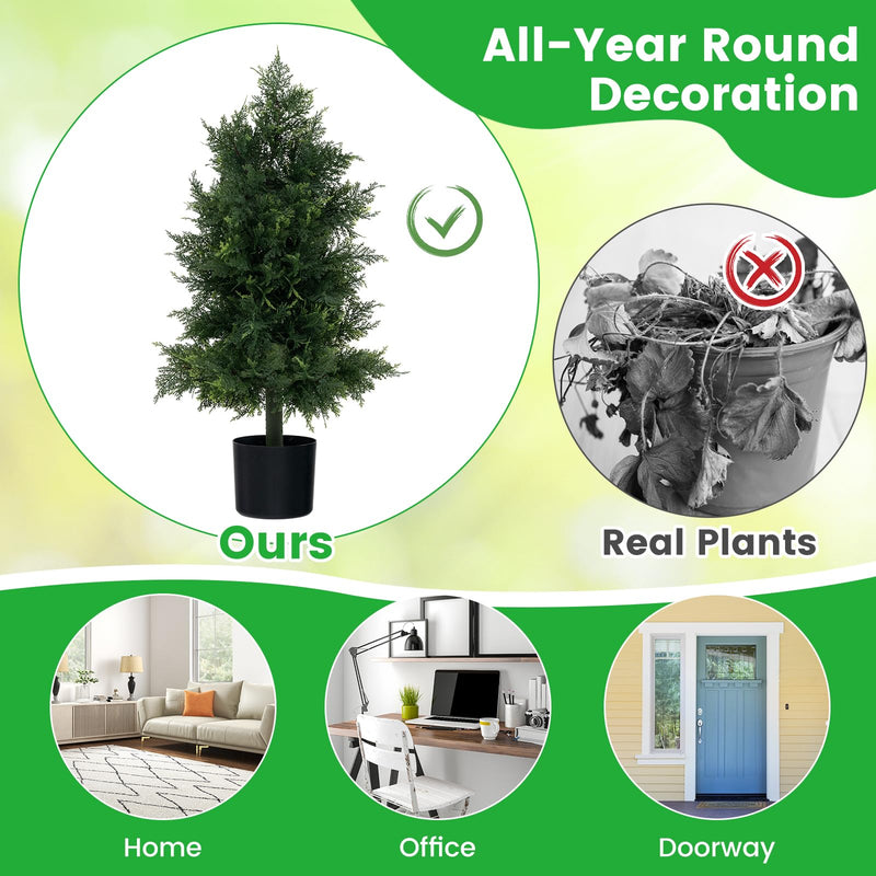 Load image into Gallery viewer, Goplus 31.5'' Artificial Cedar Topiary Trees for Outdoors, Potted Fake Cypress Trees with Cement Plastic Pot