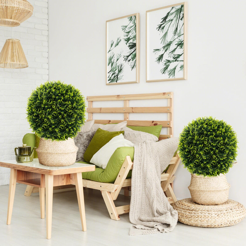 Load image into Gallery viewer, Goplus 2 PCS 22 Inch Artificial Cedar Topiary Ball, Round Faux Cypress Balls Outdoor, Fake Plant Sphere