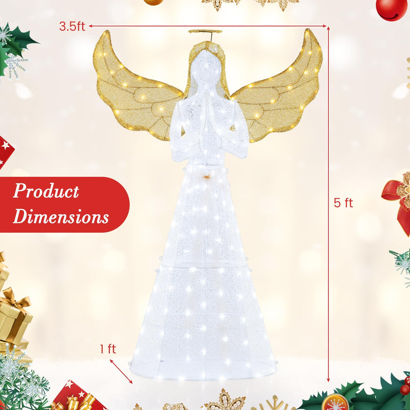 Load image into Gallery viewer, Goplus 5 FT Christmas Pre-Lit Angel, Yard Lighted-up Festive Angel w/Halo