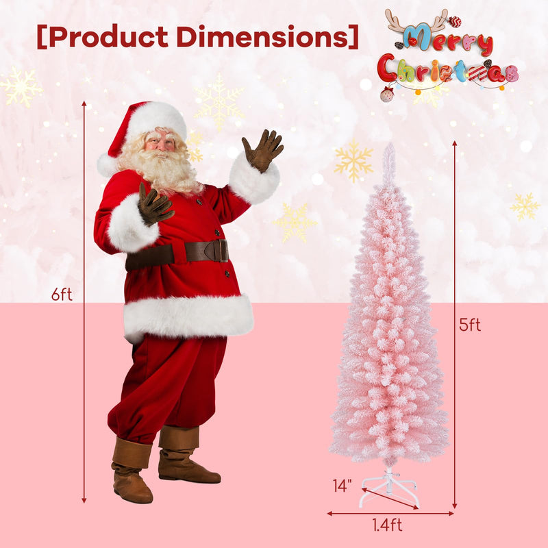 Load image into Gallery viewer, Goplus 5ft Pink Slim Pencil Christmas Tree, Artificial Unlit Skinny Xmas Full Tree with 328 Branch Tips