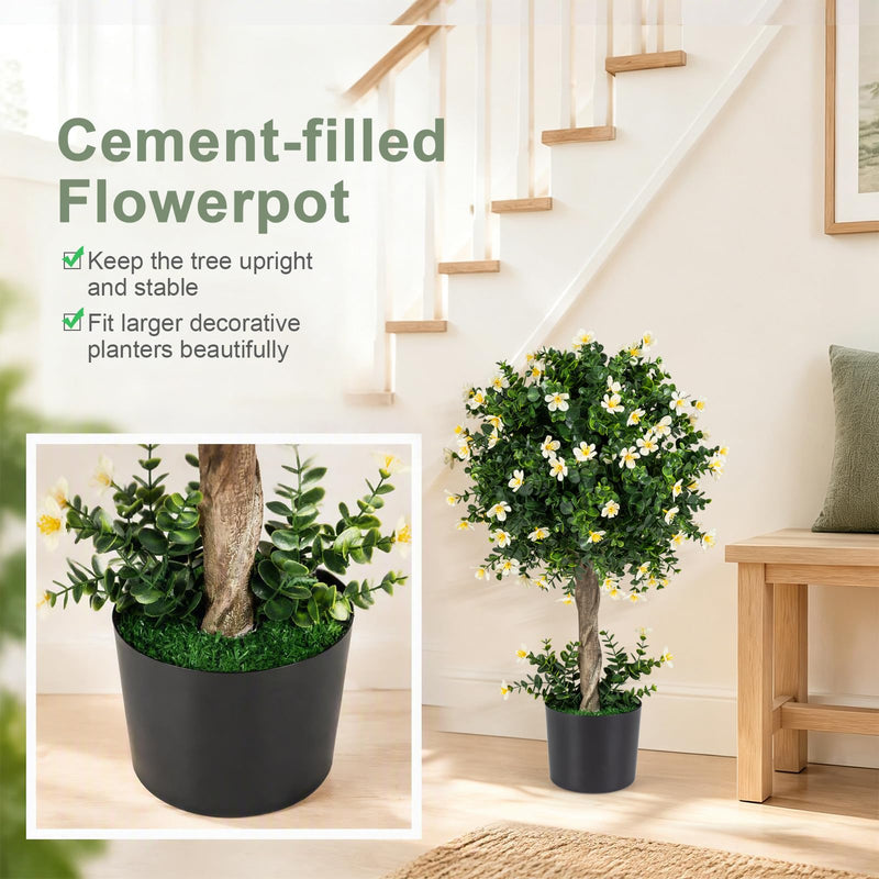 Load image into Gallery viewer, Goplus 26" Artificial Topiary Trees Set of 2 | Realistic Potted Plants w/ White Blossoms and Round Leaves