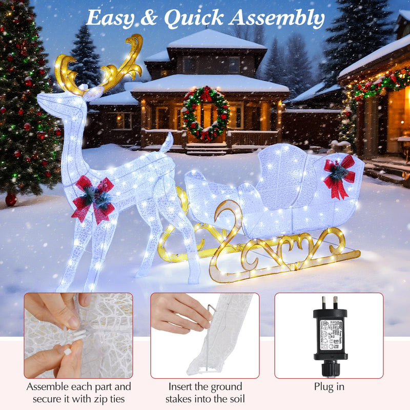 Load image into Gallery viewer, Goplus Lighted Christmas Reindeer and Sleigh w/ 215 LED Lights