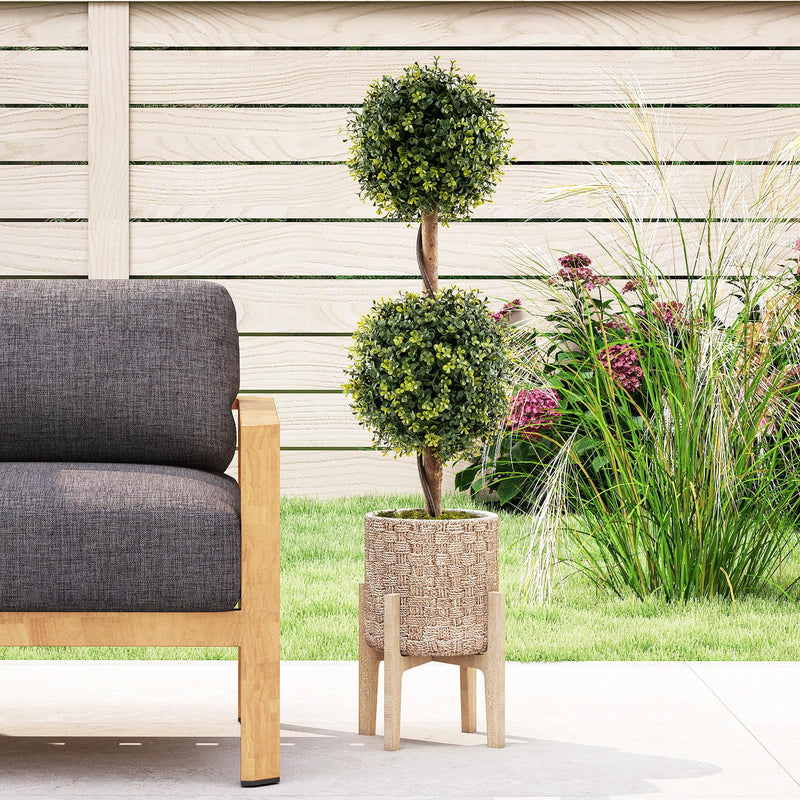 Load image into Gallery viewer, Goplus 3 FT Artificial Boxwood Topiary Trees Set of 2 Faux Outdoor Topiary Ball Tree with Cement-Filled Pot