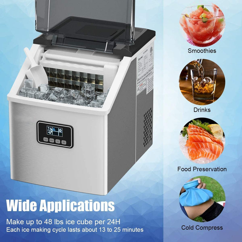 Load image into Gallery viewer, Countertop Ice Maker Machine, Stainless Steel, 48LBS/24H, Self-Clean Function