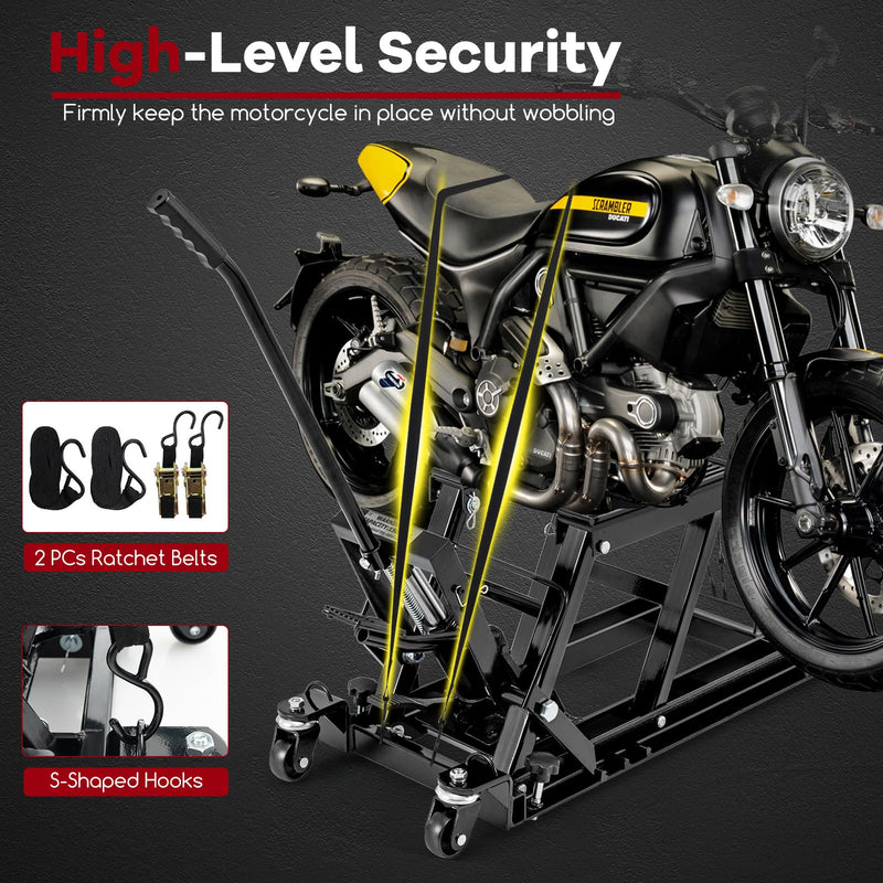 Load image into Gallery viewer, Goplus 1500 LBS Motorcycle Lift Jack, Hydraulic Motorcycle Hoist w/Footplates & Long Handle
