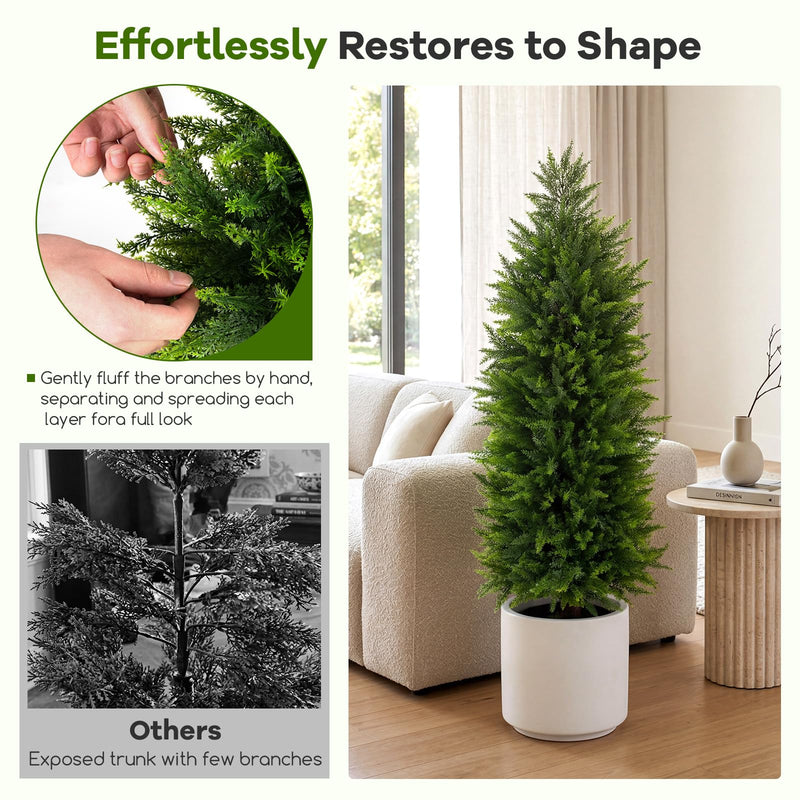 Load image into Gallery viewer, Goplus 4 FT Artificial Faux Cedar Cypress Plants in Cement-Filled Pots Set of 2