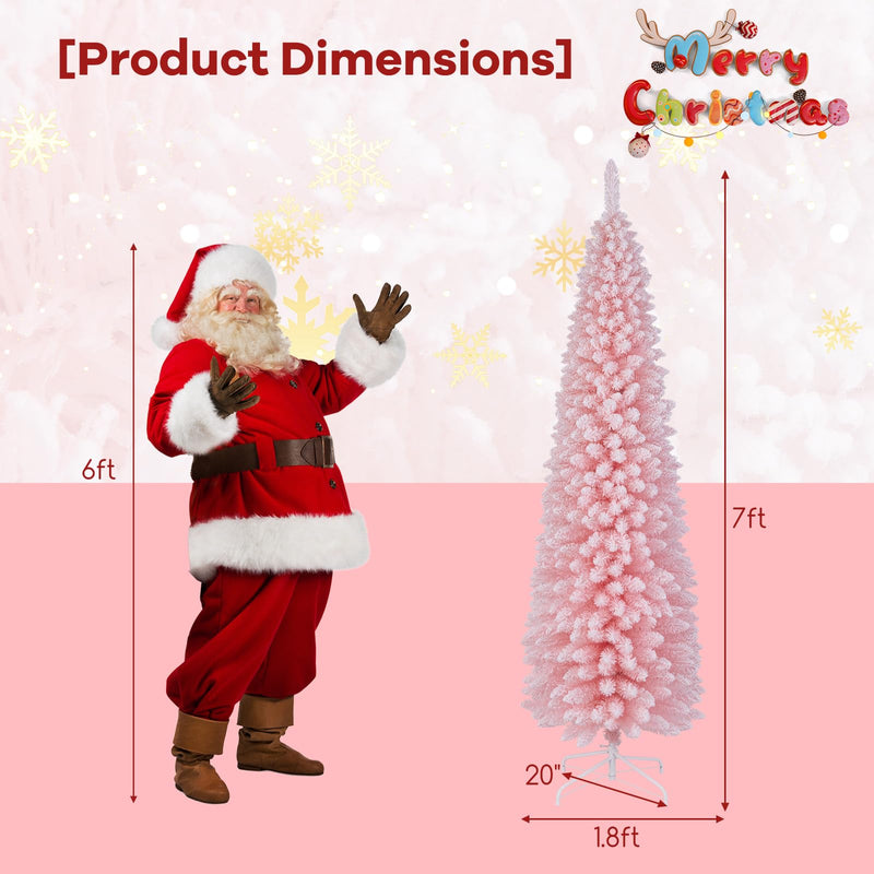 Load image into Gallery viewer, Goplus 7ft Pink Slim Pencil Christmas Tree, Artificial Unlit Skinny Xmas Full Tree with 635 Branch Tips