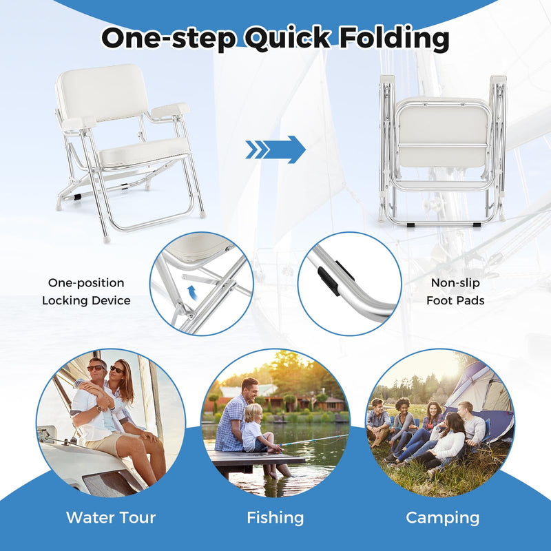 Load image into Gallery viewer, Goplus Folding Deck Chair, Aluminum Boat Seat w/Upholstered Seat, Soft Padded Backrest & Armrests