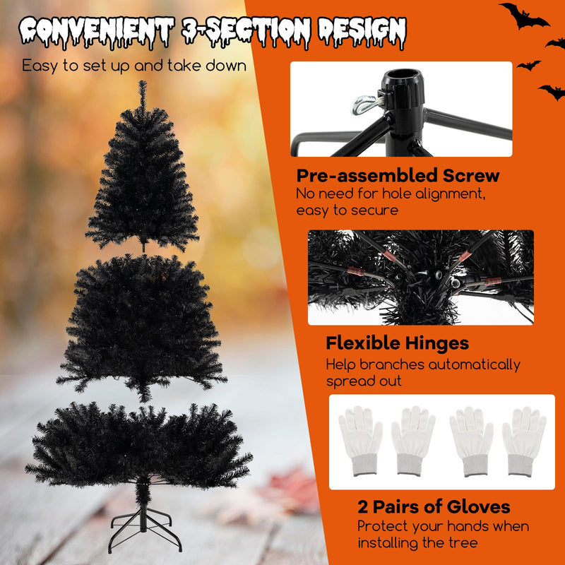 Load image into Gallery viewer, Goplus 6/7/8 FT Pre-Lit Black Halloween Tree, Artificial Hinged Christmas Tree with 280/380/500 Orange & Purple LED Lights