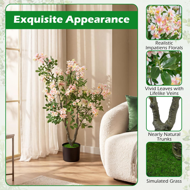 Load image into Gallery viewer, Goplus 36" Artificial Impatiens Blossom Tree w/Mini Fruits & Faux Grass