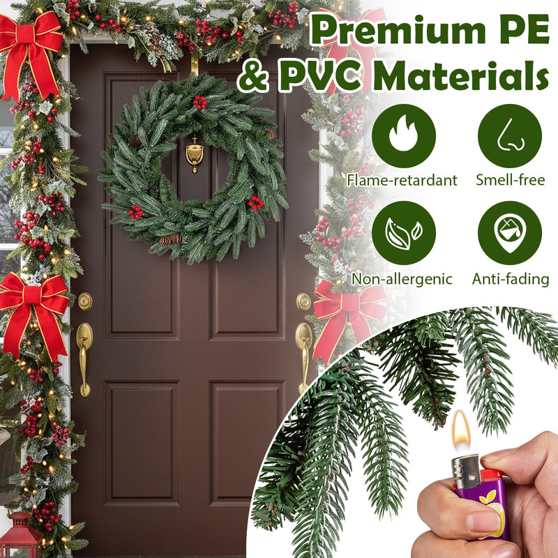Load image into Gallery viewer, 24” Pre-lit Christmas Wreath Front Door Artificial Xmas Wreath with 90 Frosted Branch Tips