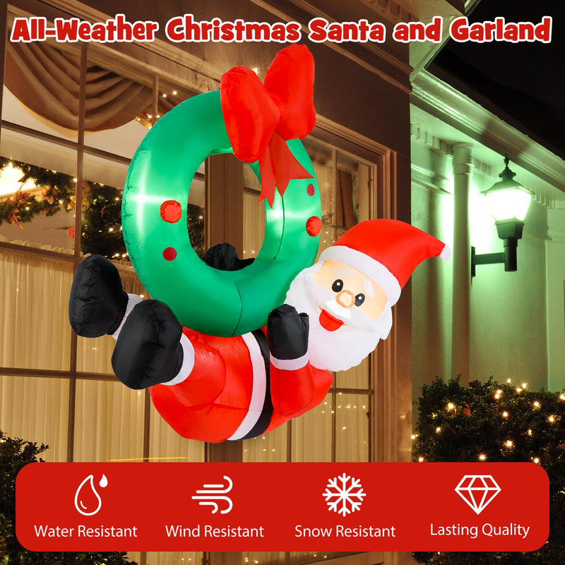 Load image into Gallery viewer, Goplus Christmas Inflatables, 4FT Blow up Santa Claus w/LED Lights & Christmas Wreath