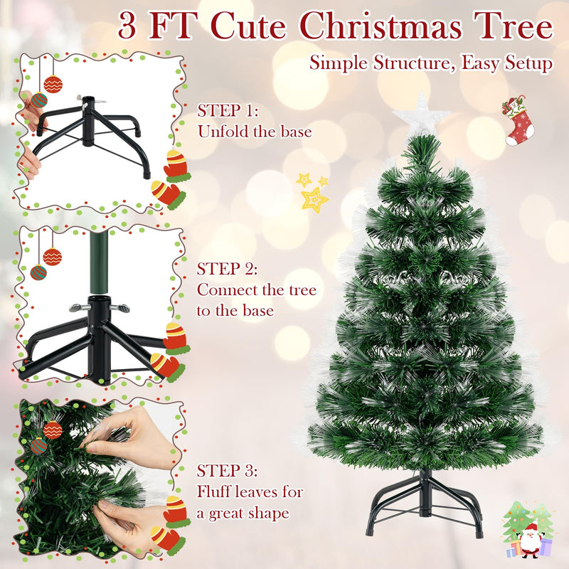 Load image into Gallery viewer, Goplus 3 FT Pre-Lit Fiber Optic Christmas Tree with Slow-Flashing Multicolored Optical Fibers