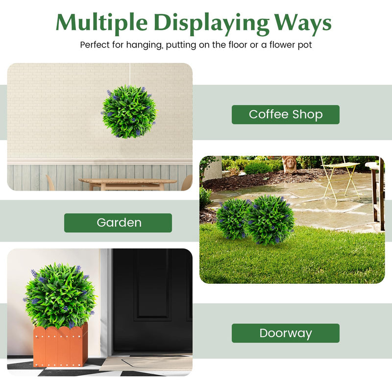 Load image into Gallery viewer, Goplus 12 Inch Artificial Lavender Topiary Balls Set of 2, Outdoor Faux Greenery Balls with Flowers