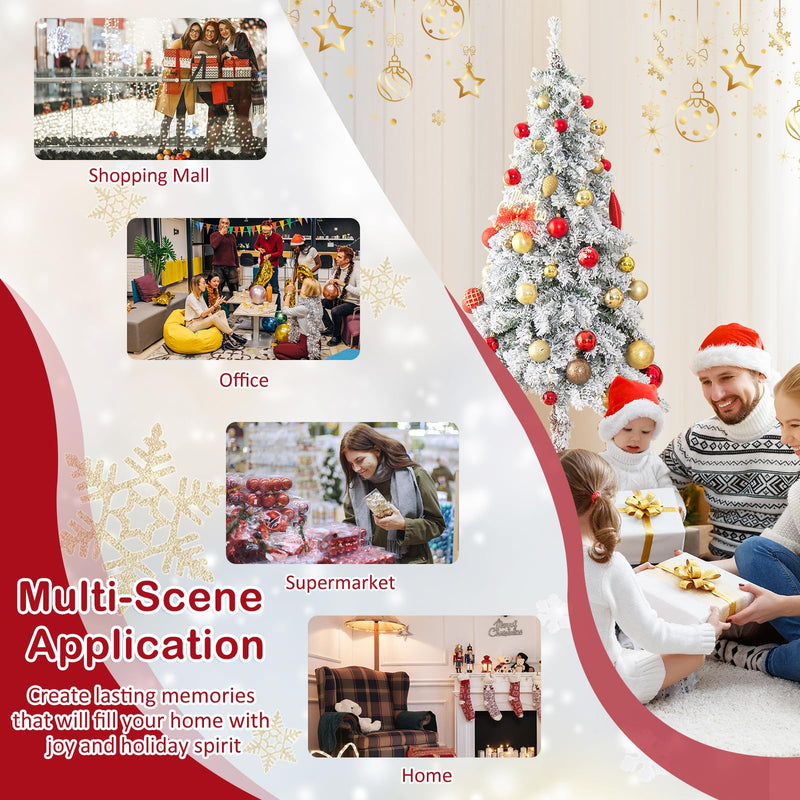 Load image into Gallery viewer, Goplus 6ft Pre-Lit Slim Pencil Christmas Tree Artificial Snow Flocked Xmas Tree