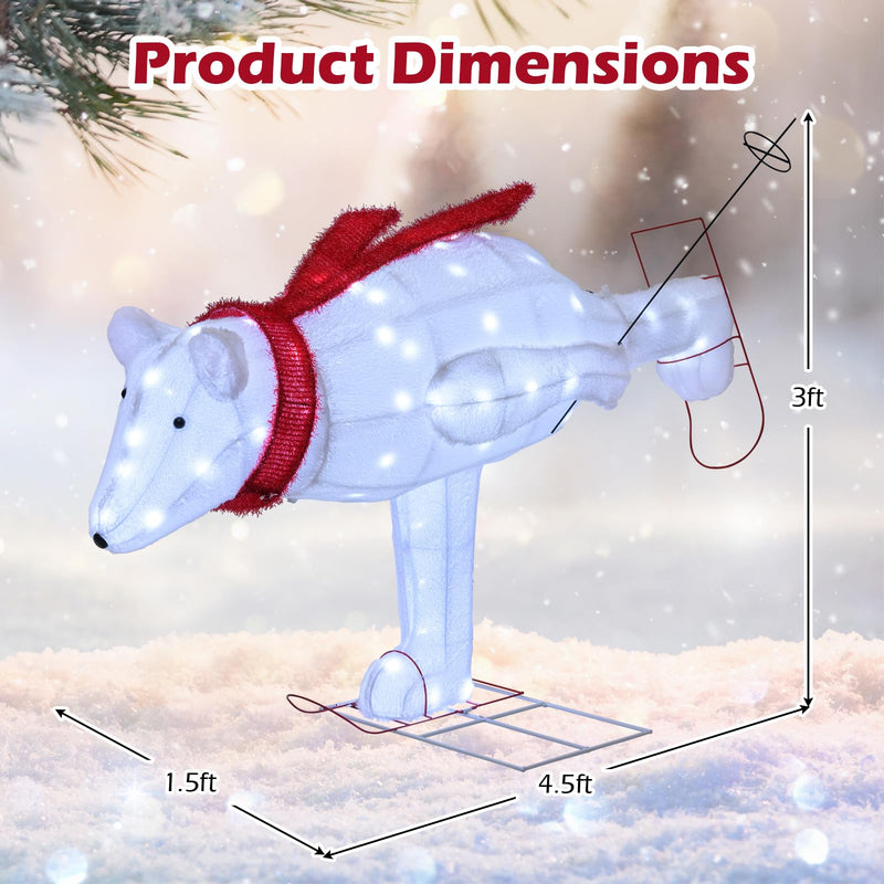 Load image into Gallery viewer, Goplus 4.5 FT Lighted Skiing Polar Bear, Light up Christmas Decoration with Red Scarf