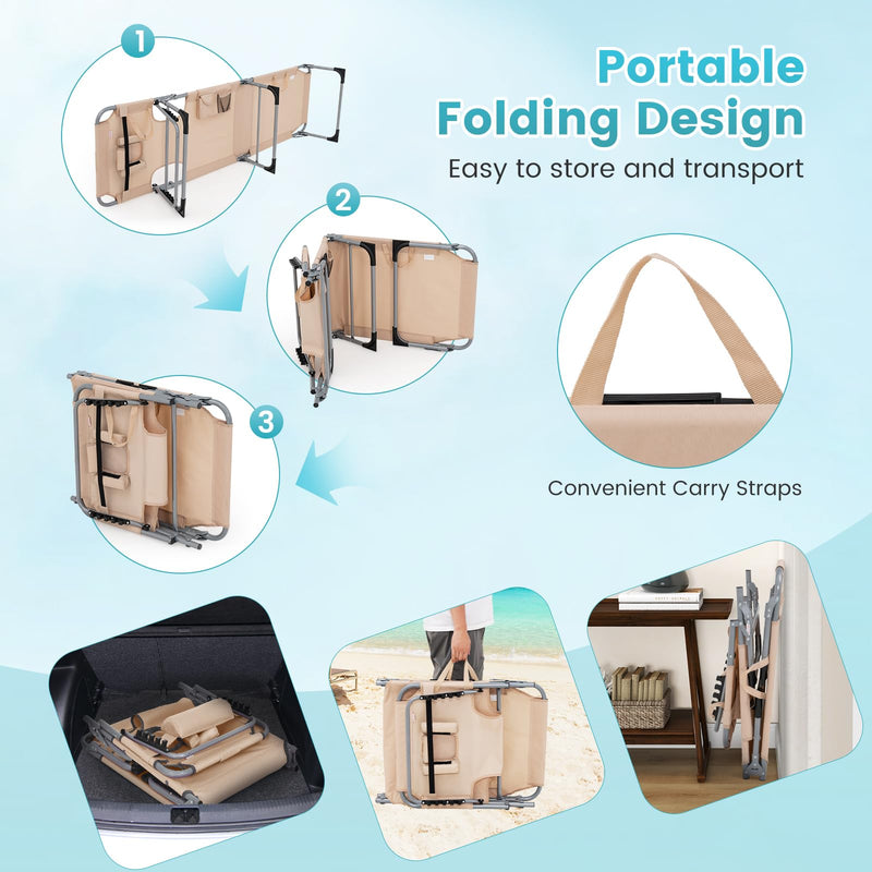 Load image into Gallery viewer, Beach Chaise Lounge with Face Hole, Folding Recliner Black/Gray/Sky Blue/Navy