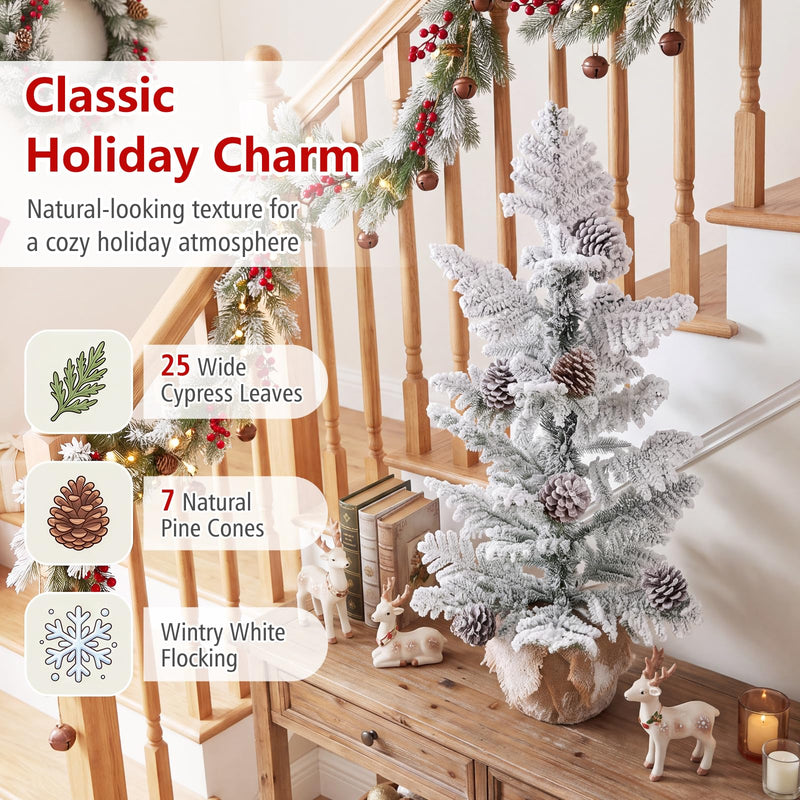 Load image into Gallery viewer, Goplus 3ft Tabletop Snow Flocked Christmas Tree | Mini Xmas Tree with 25 Cypress PE Leaves