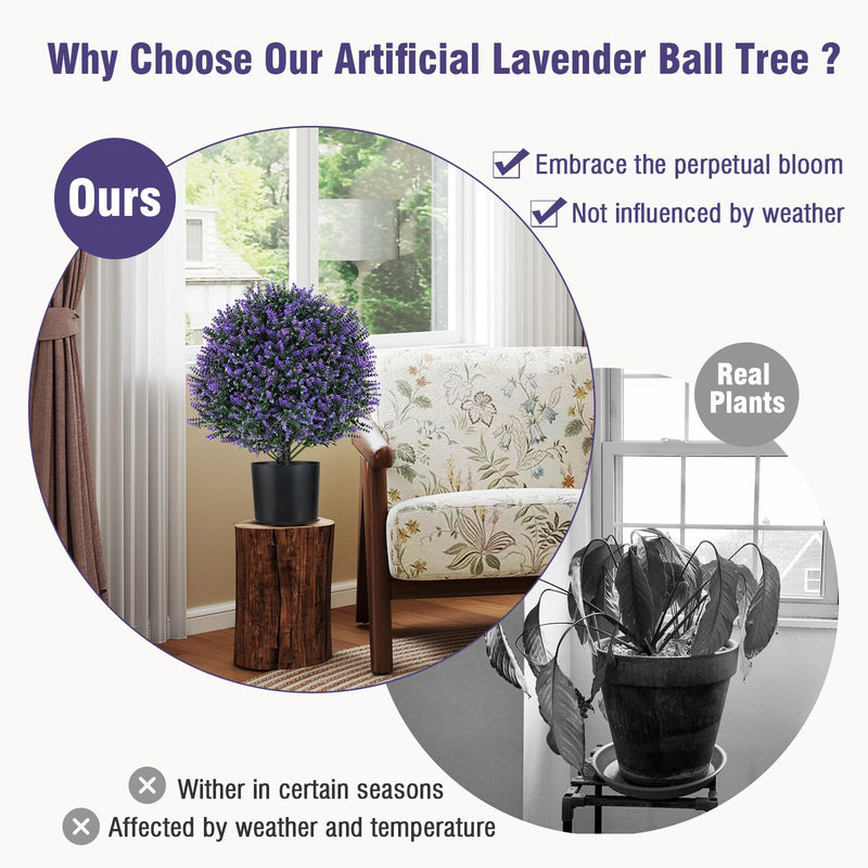 Load image into Gallery viewer, Goplus 21.5’’ Artificial Lavender Topiary Ball Tree Set of 2