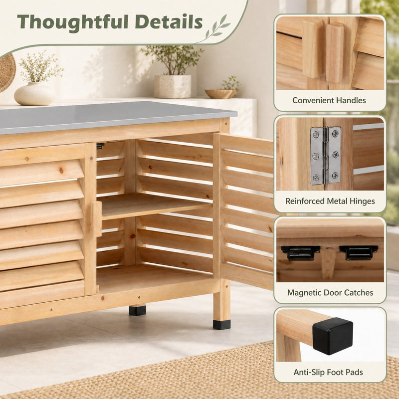 Load image into Gallery viewer, Goplus Patio Storage Cabinet | Fir Wood Sideboard with Stainless Steel Countertop