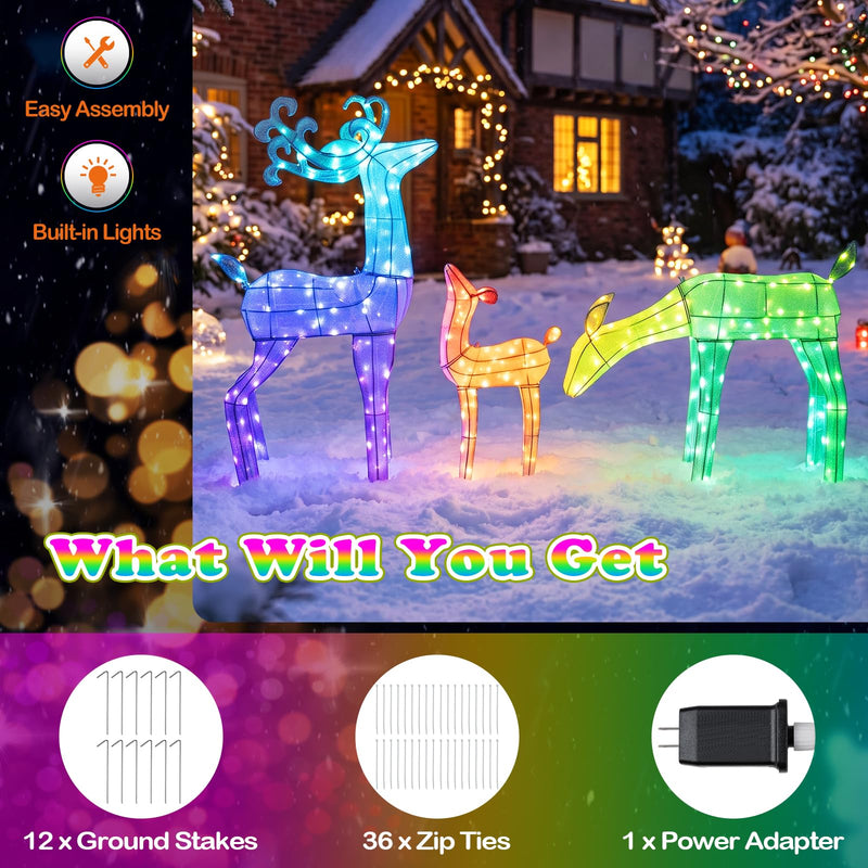Load image into Gallery viewer, Goplus 3-Piece Christmas Deer Family Set with RGB Lights & APP Control