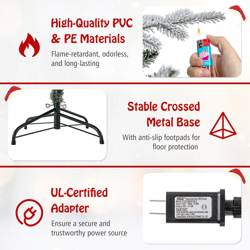 Load image into Gallery viewer, Goplus 6ft Pre-Lit Snow Flocked Christmas Tree, Artificial Hinged Full Xmas Tree with 260 Multicolored LED Lights