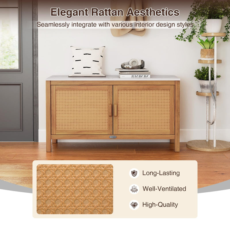 Load image into Gallery viewer, Goplus Outdoor Acacia Wood Storage Cabinet Outside Tool Cabinet with Fax Marble Top