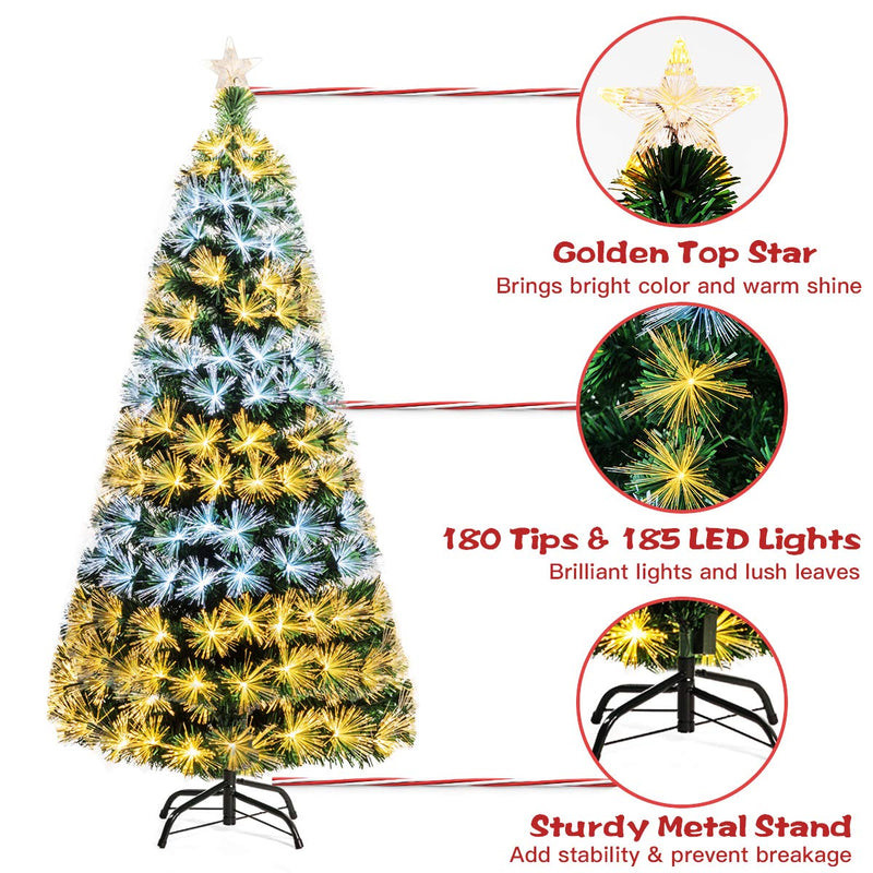 Load image into Gallery viewer, Goplus 5ft Pre-lit Artificial Christmas Tree Premium Optical Fiber Tree