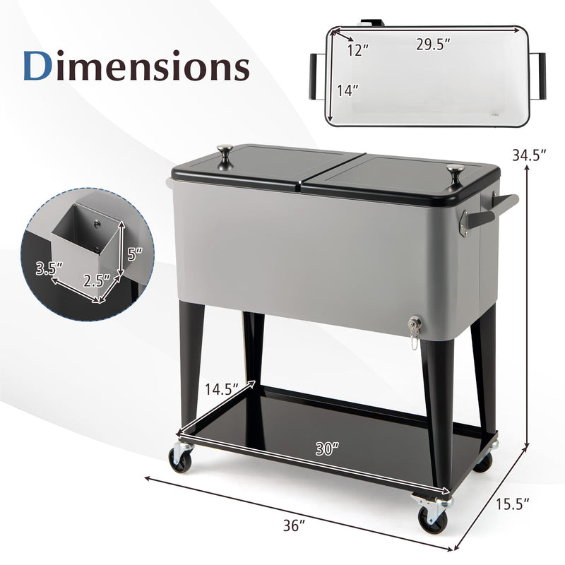 Load image into Gallery viewer, Goplus 80-Quart Rolling Ice Chest Outdoor Cooler Cart with Wheels and Stoage Shelf