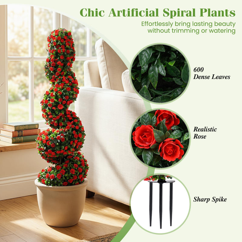 Load image into Gallery viewer, Goplus 3FT Realistic Fake Rose Bushes Outdoor Faux Plants with Sun Protection & Ground Spikes Set of 2