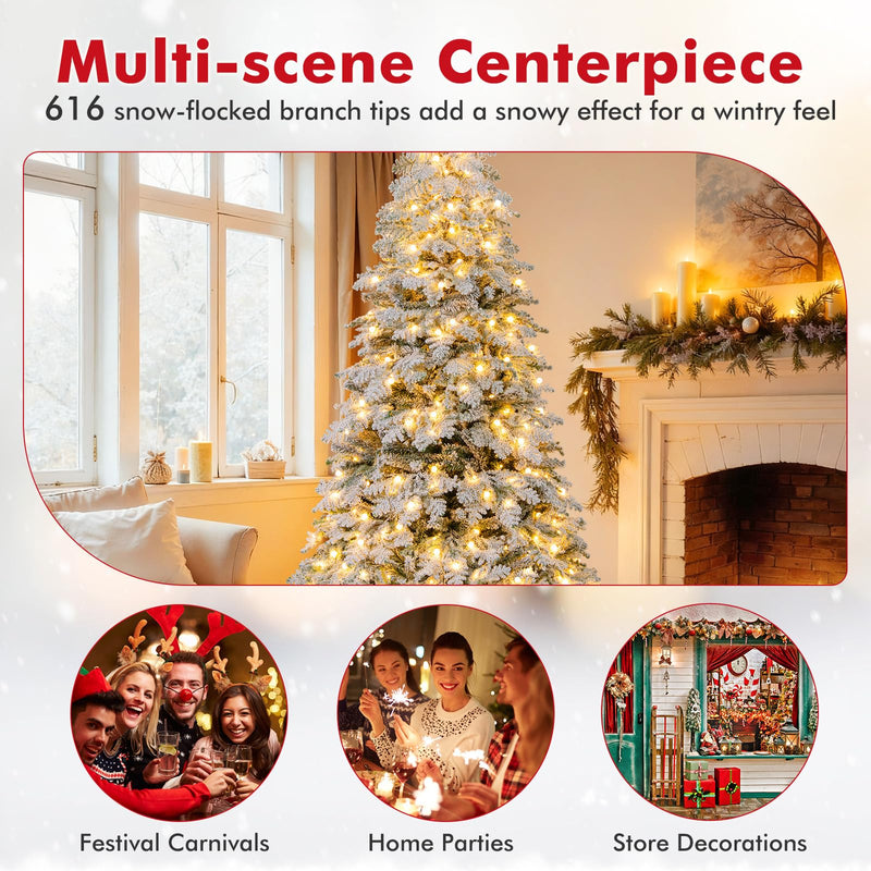 Load image into Gallery viewer, Goplus Pre-Lit Snow Flocked Christmas Tree with Mixed Branch Tips & LED Lights