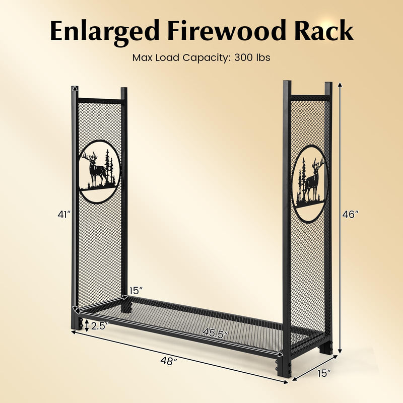 Load image into Gallery viewer, Goplus Firewood Rack Outdoor, 4 FT Metal Log Storage Rack with Mesh Sides & Base