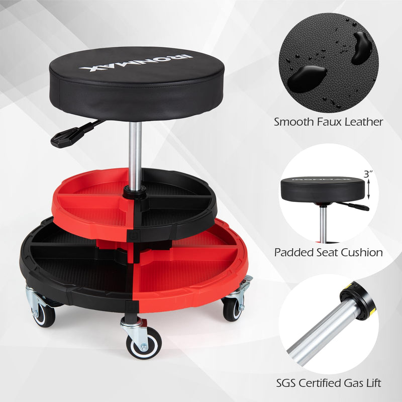 Load image into Gallery viewer, Goplus Rolling Mechanic Stool with Cushioned Seat w/ Dual Tool Trays