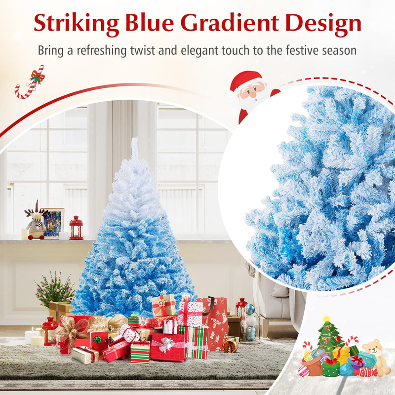 Load image into Gallery viewer, Goplus Snow Flocked Christmas Tree with Lush Branch Tips & Foldable Metal Stan ( Blue Gradient & White )