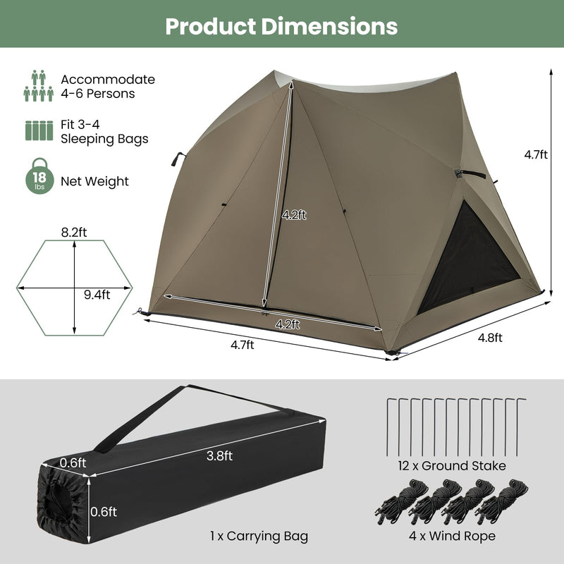 Load image into Gallery viewer, Goplus Pop-up Camping Tent for 4/5/6 Person, 6-Sided Family Tent w/Rainfly, Skylight, 3 Doors